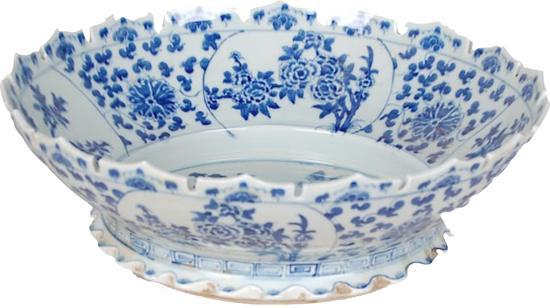 Blue & White Scallop Bowl - Blue And White Porcelain Clipart (1124x629), Png Download