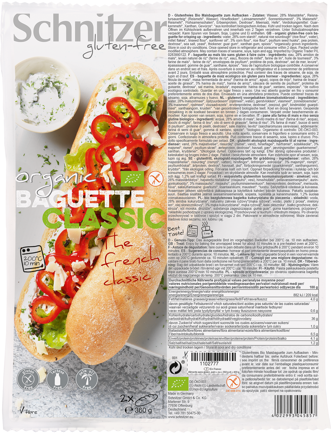 Organic Baguette Classic - Schnitzer Gluten Free Clipart (1417x1925), Png Download