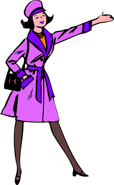 Pointing Purple Woman Lady Stop Coat Taxi Purse - Thin Woman Clip Art - Png Download (445x720), Png Download