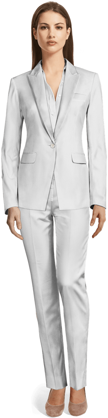 White Wool Pant Suit-view Front - Smoking Da Donna Clipart (436x1398), Png Download