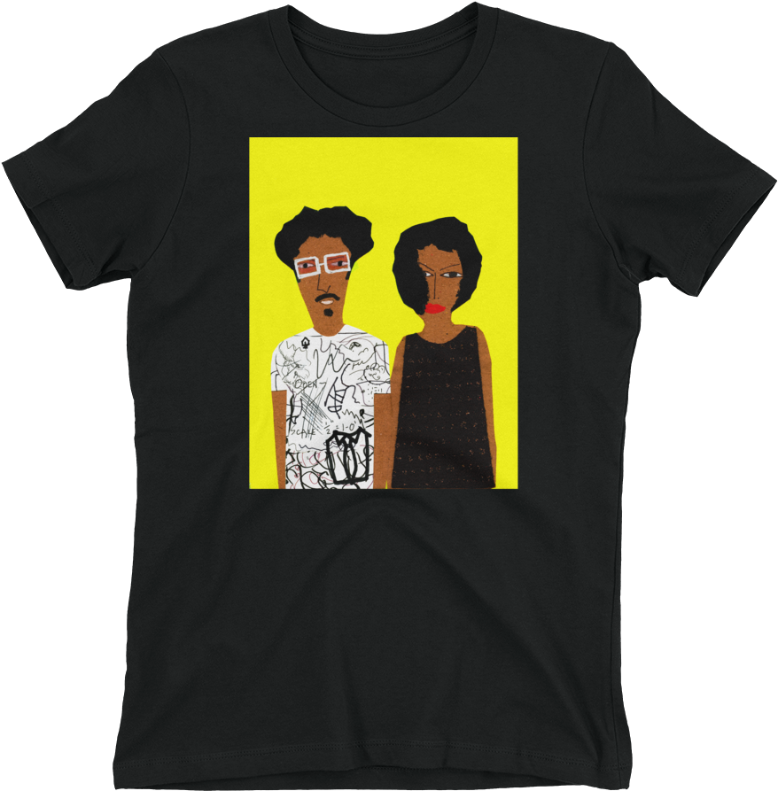 Graffiti Man Black Dress Women With Yellow Background - T-shirt Clipart (1000x1000), Png Download