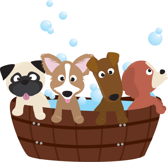 Dogs In Bathtub Cartoon Clipart (582x564), Png Download