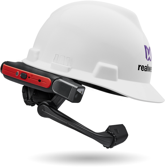 Hmt-1z1 Attached To A Hard Hat - Realwear Hmt 1z1 Clipart (663x598), Png Download