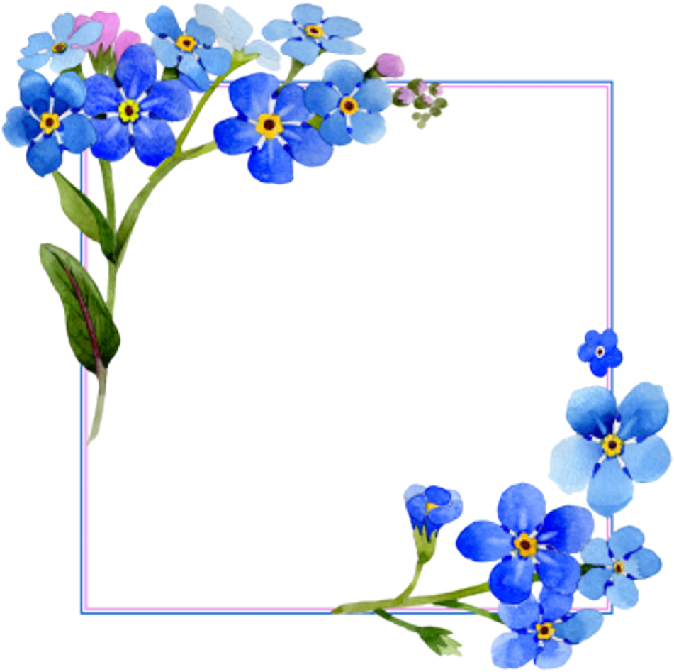 Flower Watercolor Blue Frame Pictureframe Acuarela Clipart (951x947), Png Download