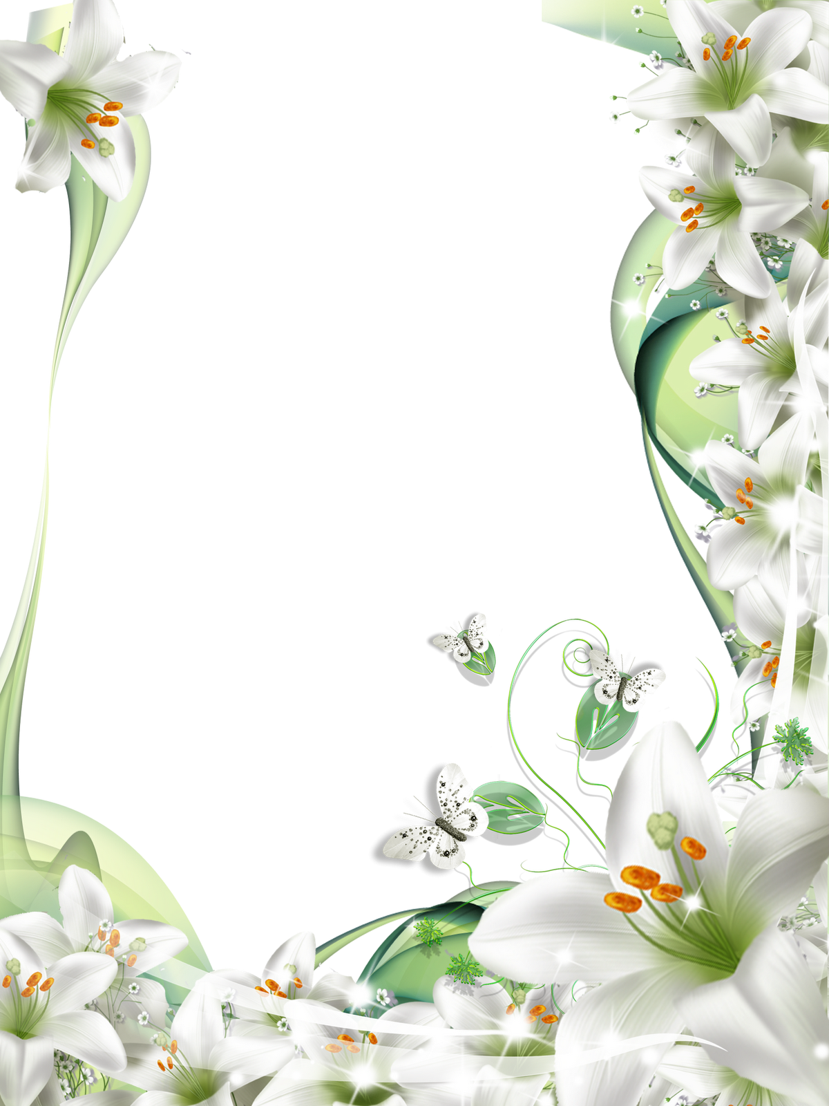 Jasmine Flower Frame Png - White Lily Flower Frame Clipart (600x800), Png Download