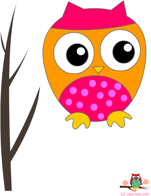 Pink Owl On A Branch Wall Sticker - Cute Valentines Day Free Clip Art - Png Download (521x675), Png Download