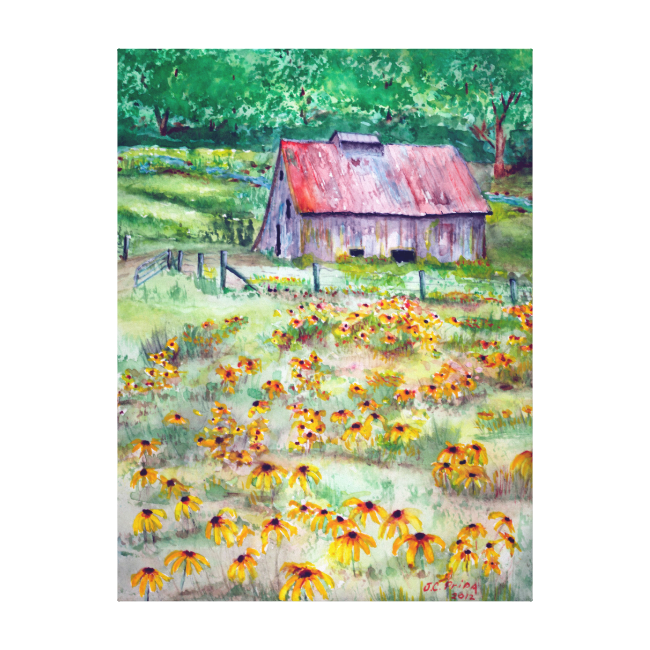 Black-eyed Susans Wildflower Barn Watercolor Gallery - Watercolor Painting Clipart (650x650), Png Download