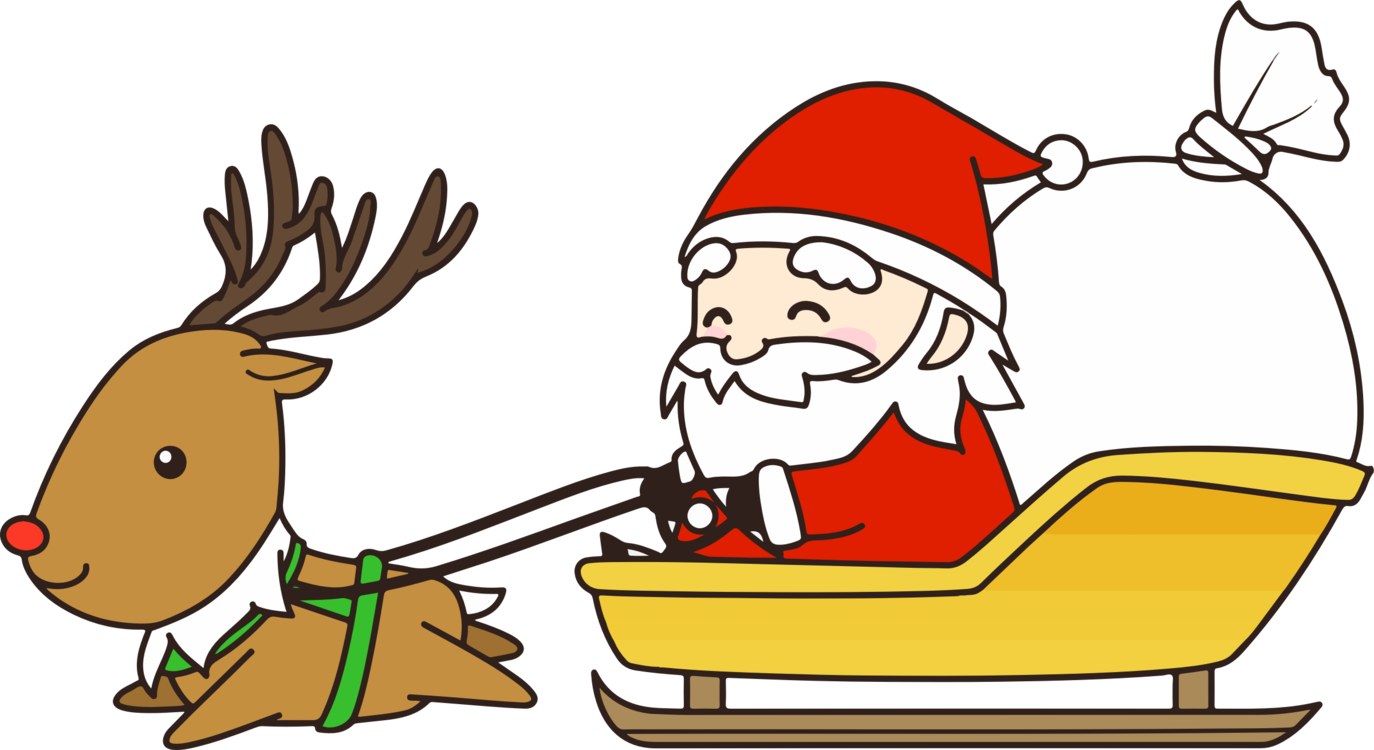 Santa Claus Reindeer Christmas Day Sled Copyright-free - ソリ を 引く トナカイ イラスト Clipart (1374x750), Png Download