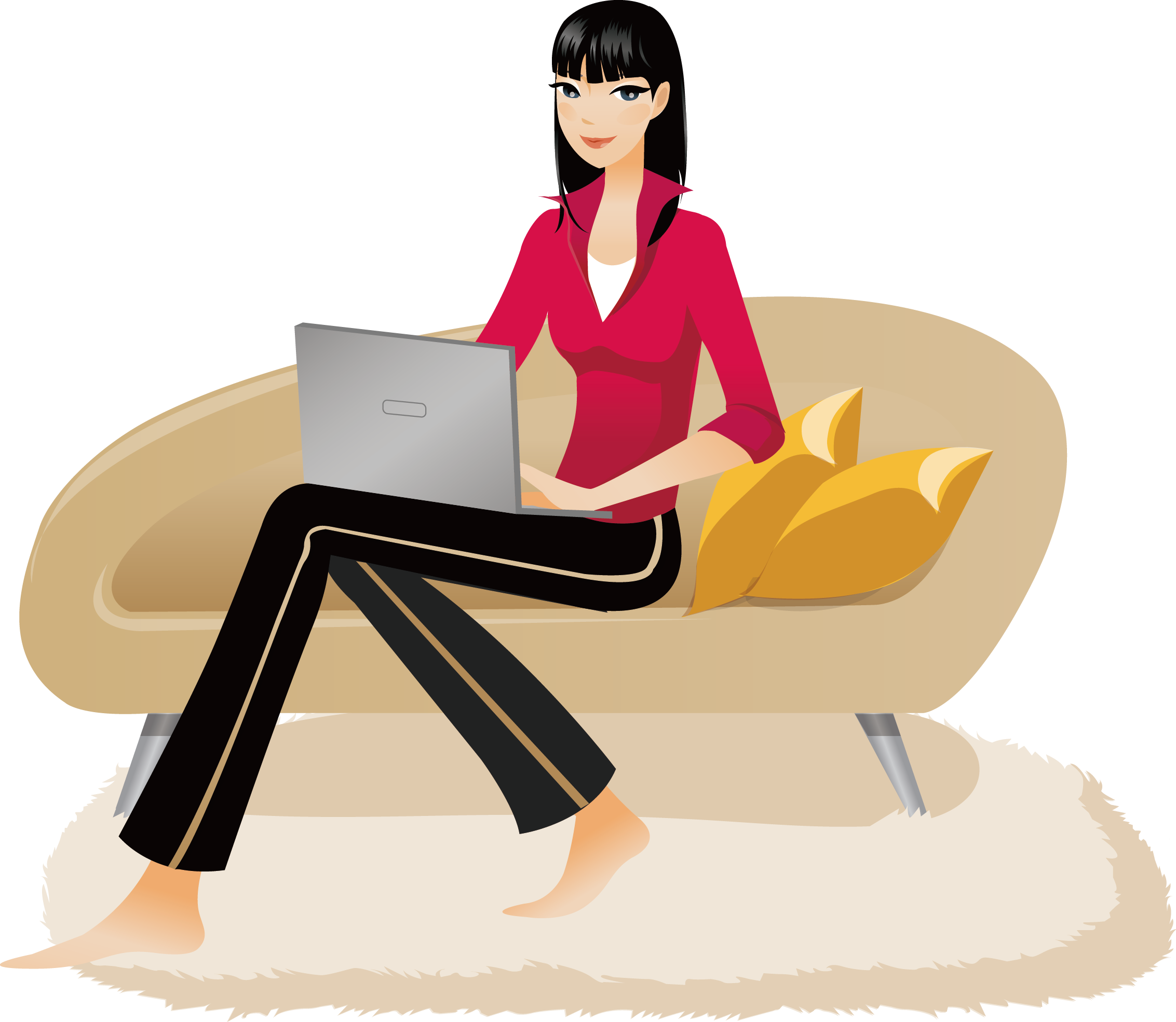 Laptop Clip Art Office Sofa Beautiful Red - Mulher Sentada No Sofa Png Transparent Png (2265x1969), Png Download