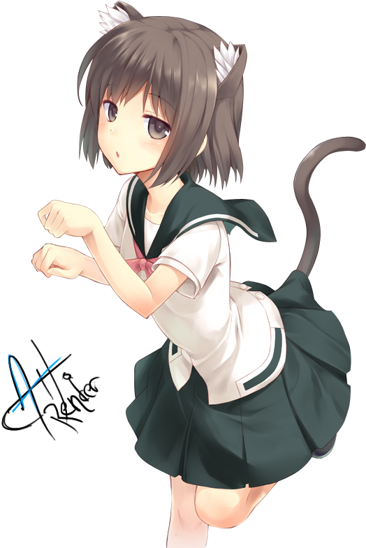 She Looks Tired Neko Cat, Kawaii Cat, Anime Cat, Kawaii - Cute Anime Neko Girl Render Clipart (563x800), Png Download
