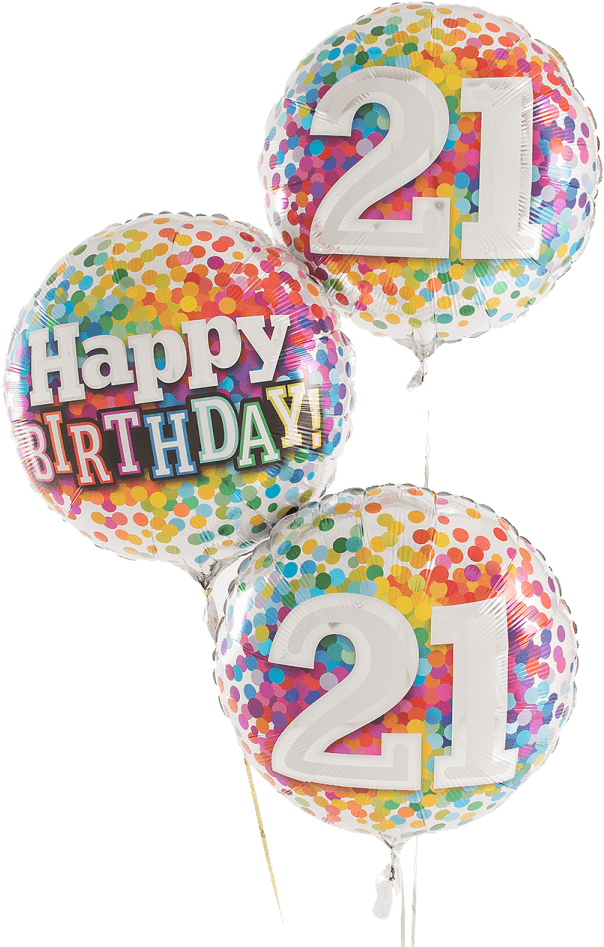 21 Rainbow Confetti Happy Birthday Trio - Balloon Clipart (604x947), Png Download