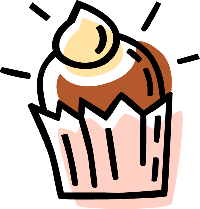 Vector Illustration Of Sweet Dessert Baked Cupcake Clipart (669x700), Png Download