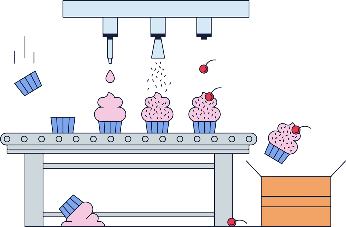 Free Cupcake Factory Vector Main - Cupcake Factory Cartoon Clipart (1200x786), Png Download