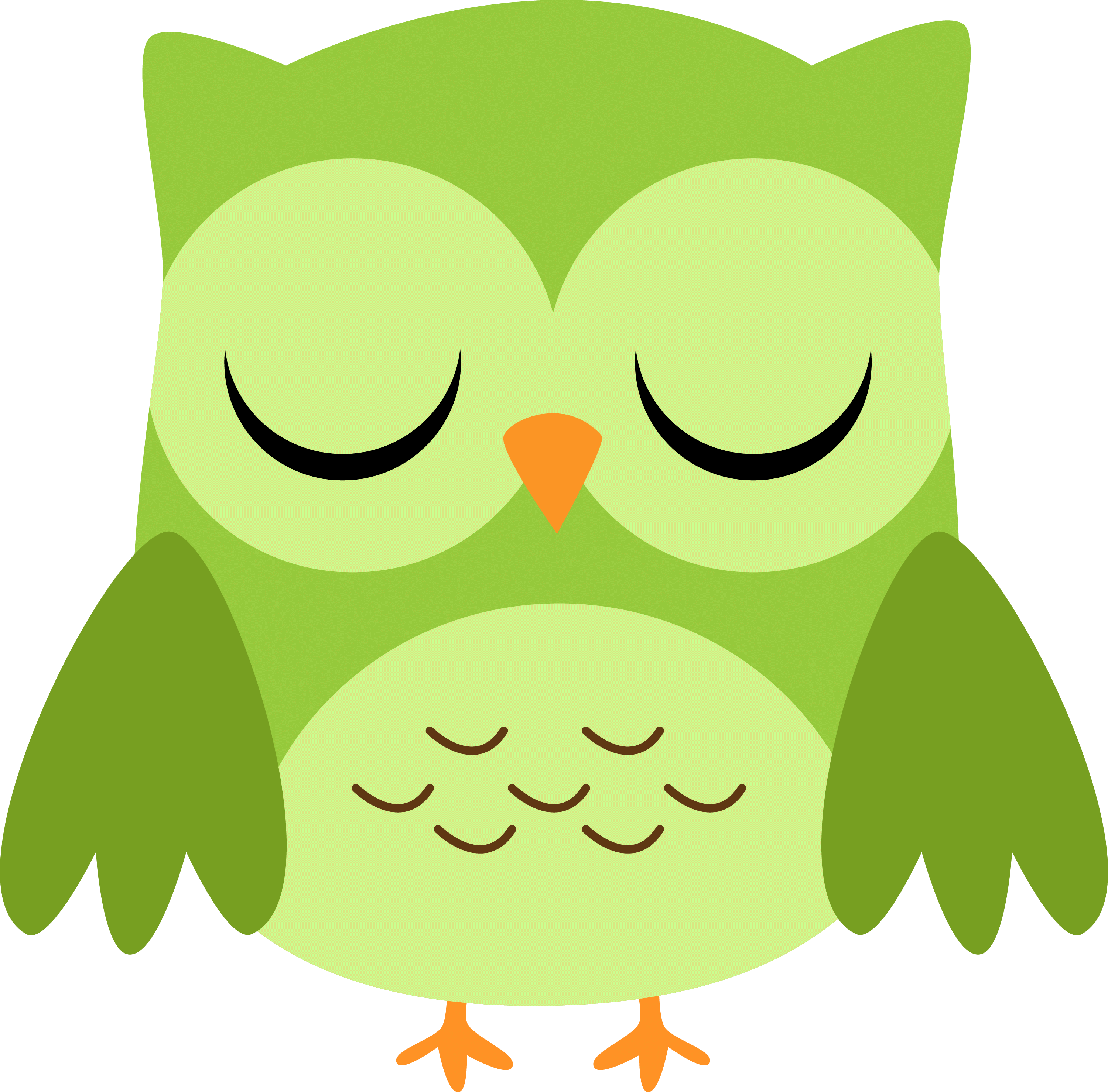 Green Owl Cliparts - Cartoon Owl Eyes Closed - Png Download (3000x2958), Png Download