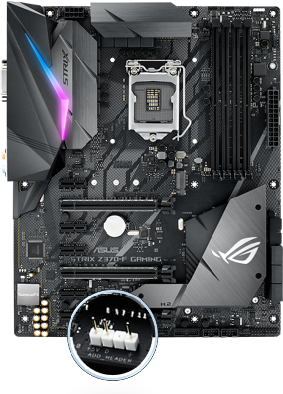 Aura Sync 3 Pin Addressable Rgb Technology - Asus Rog Strix Z370 F Gaming Lga 1151 Clipart (656x831), Png Download