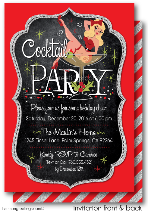 Retro Pinup Girl Christmas Party Invitations [di-10227fc] - Christmas Cocktails Invitation Clipart (497x708), Png Download