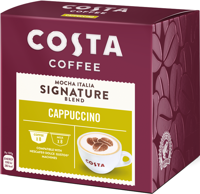 Signature Blend Cappuccino 8 Servings - Costa Coffee Pods Dolce Gusto Clipart (687x1206), Png Download