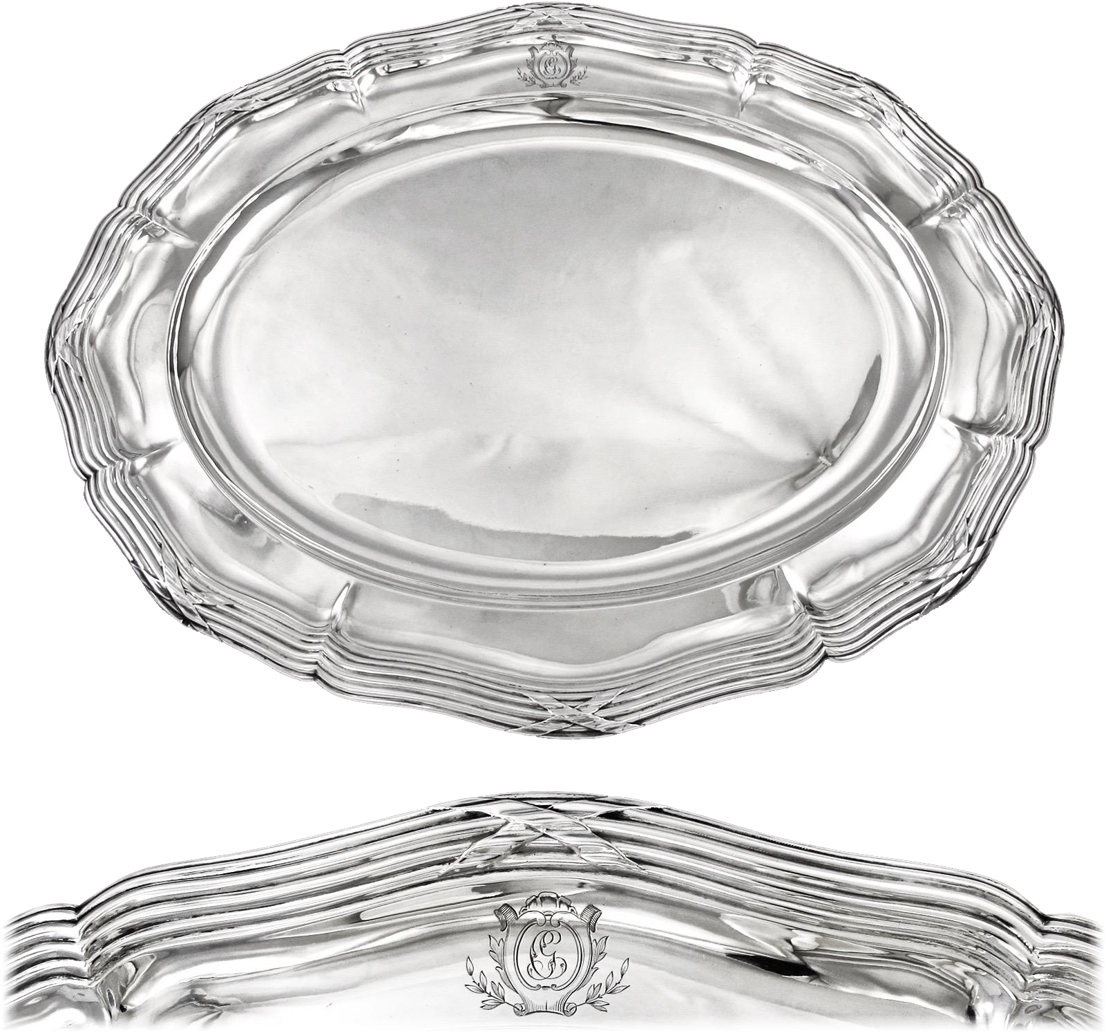 Prestigious Large Antique French Sterling Silver - Serving Tray Clipart (1600x1600), Png Download