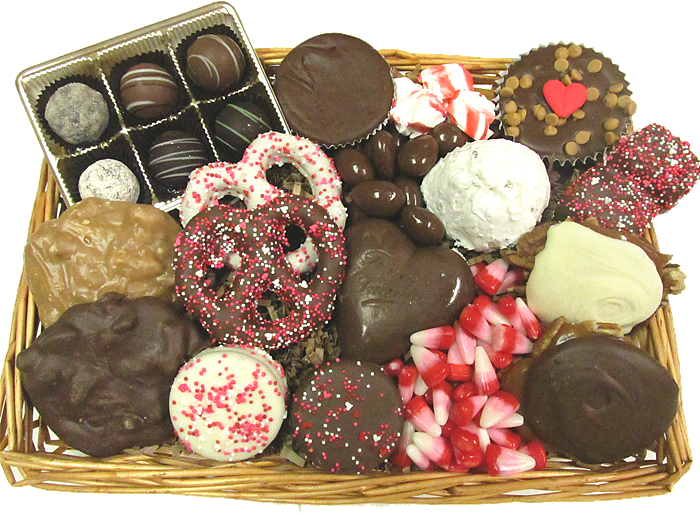 A Wicker Basket Filled With Your Valentine's Favorite - Chocolate Clipart (700x515), Png Download