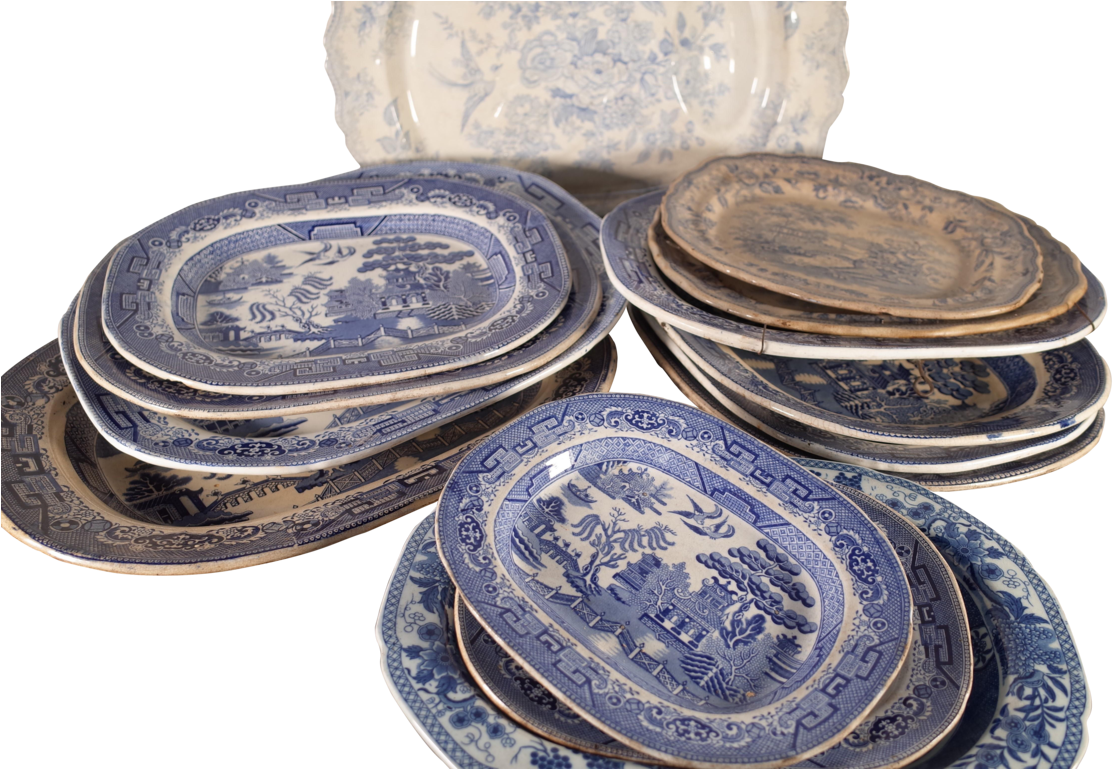 Victorian Blue And White Country House Serving Platters - Blue And White Porcelain Clipart (1159x768), Png Download