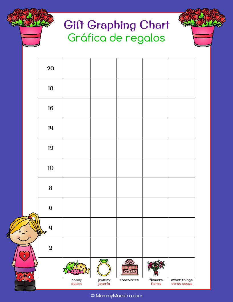 Bilingual Candy & Gift Graphing Charts For Valentine's - Cartoon Clipart (816x1056), Png Download
