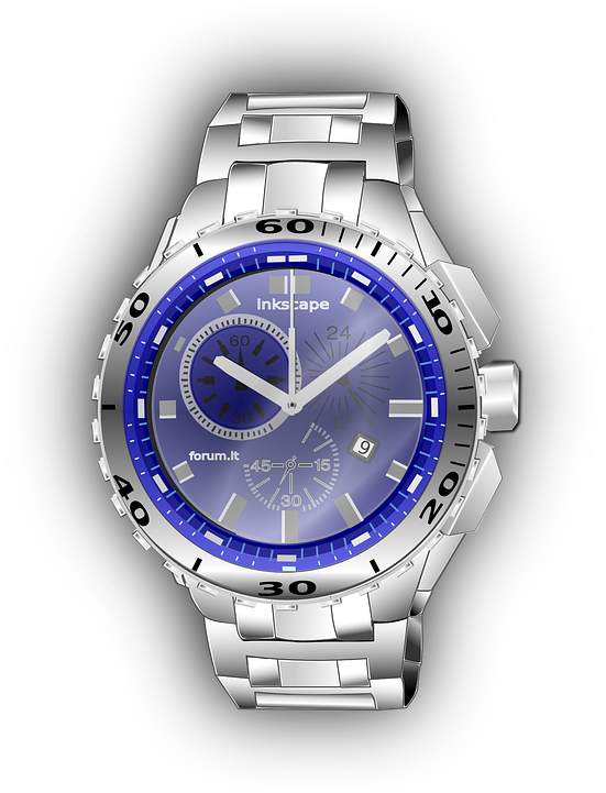 Wristwatch Blue Clock Jewellery Silver Time Watch - Fotorrealismo Inkscape Clipart (577x720), Png Download