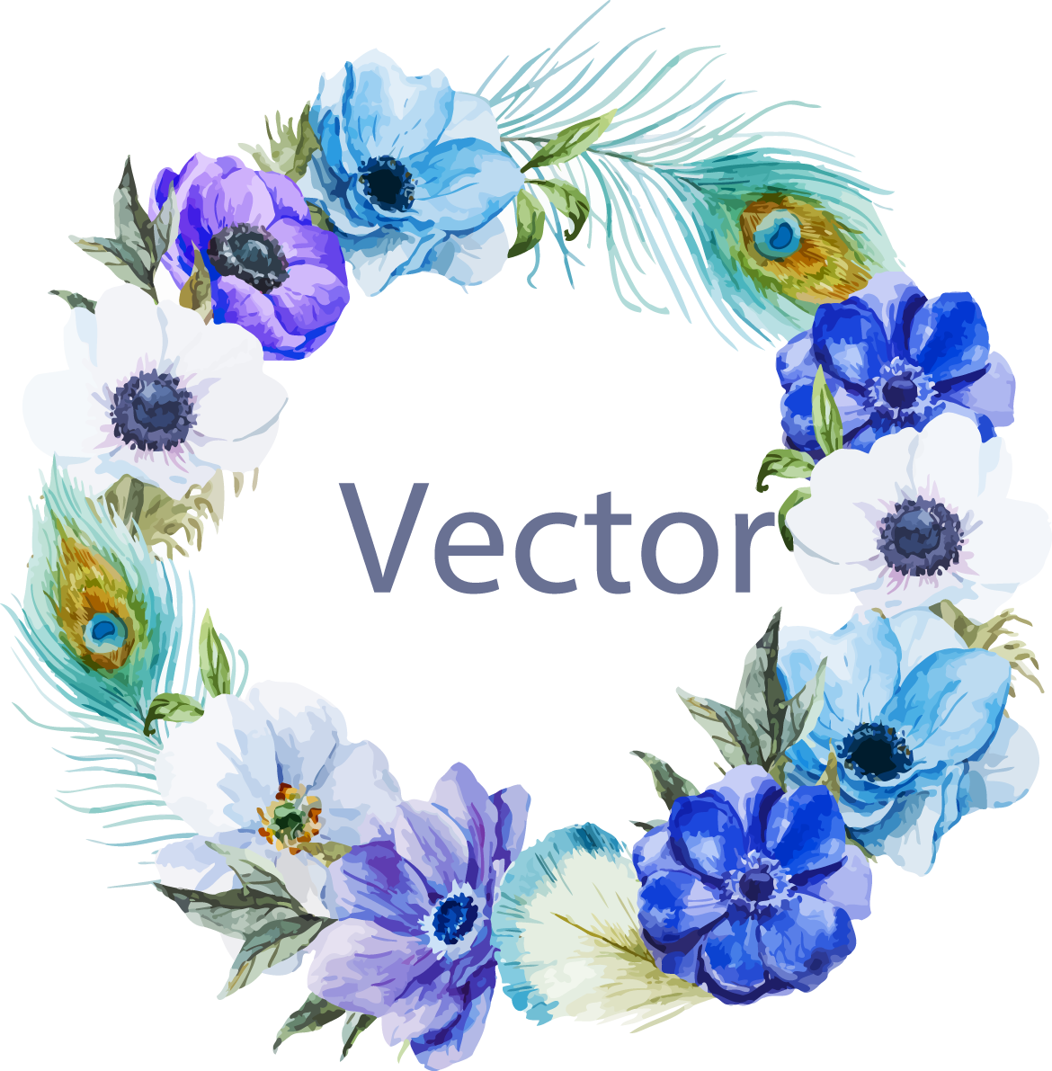 Painting Chic Illustration Blue Border Bohochic - Flower Wreath With Peacock Feathers Clipart (1170x1191), Png Download