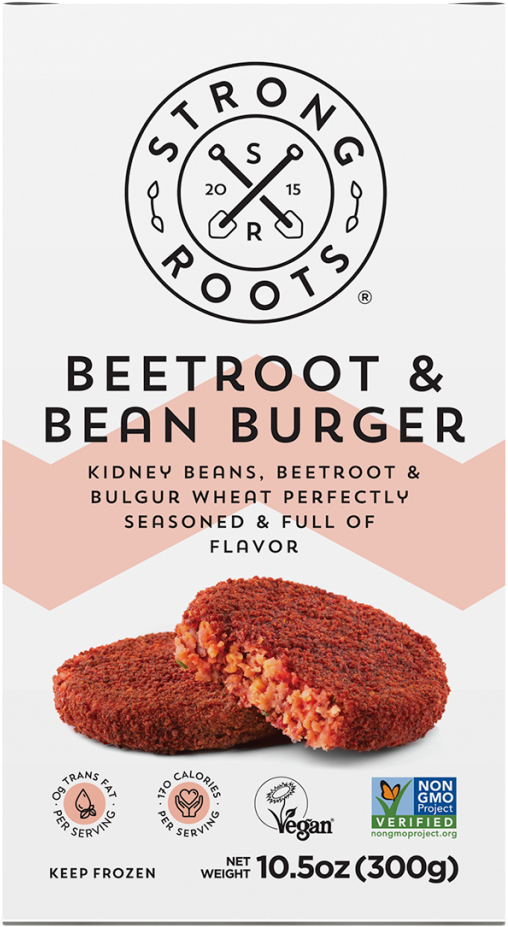 Find And Follow Us - Strong Roots Beetroot Burger Clipart (957x1000), Png Download