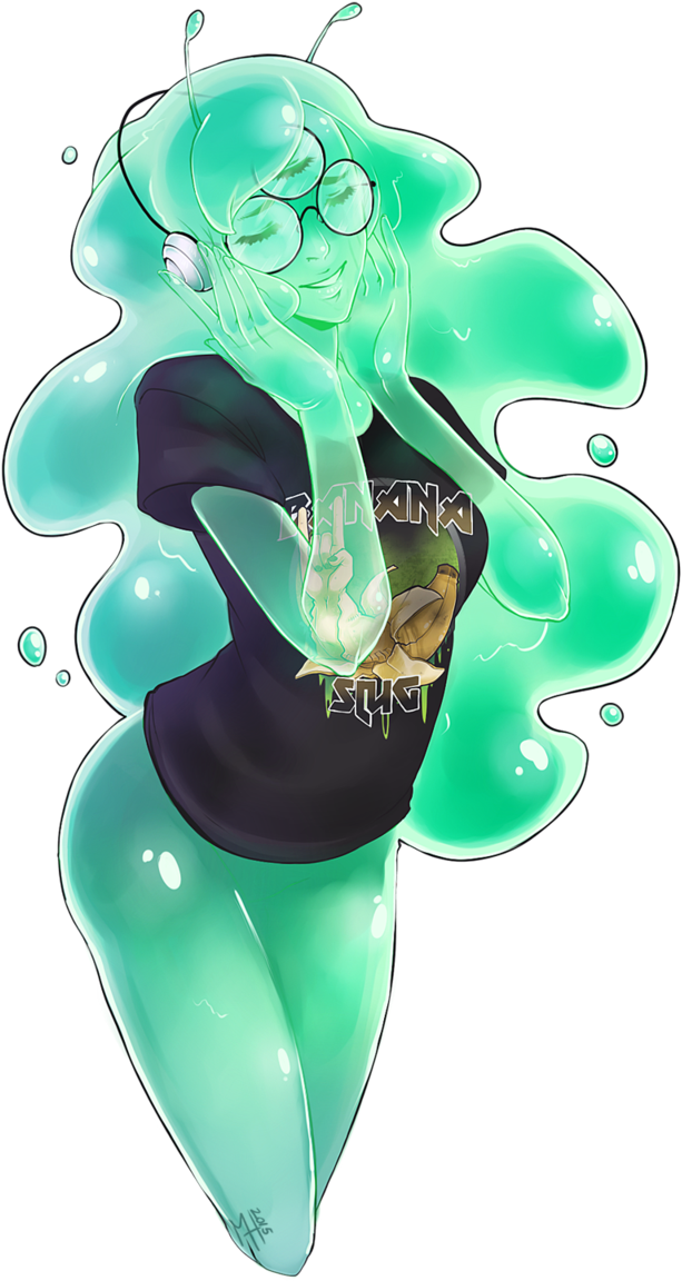My Very First Slime Girl Monster Oc Thing Listening - Slime Girl Anime Green Clipart (666x1198), Png Download