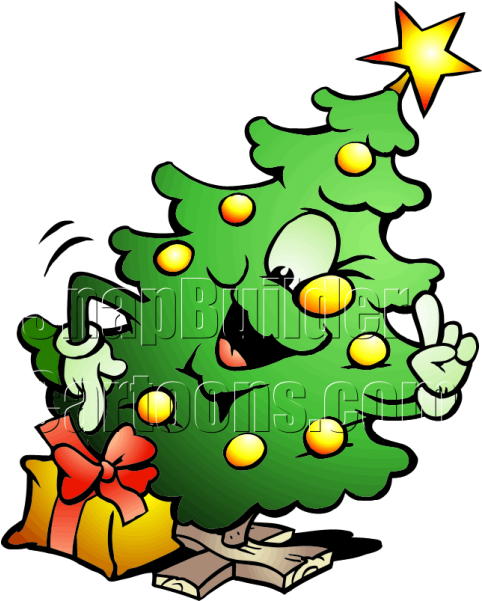 Christmas Tree Pointing Mascot Logo - Новогодняя Елка Мультяшная Clipart (600x600), Png Download