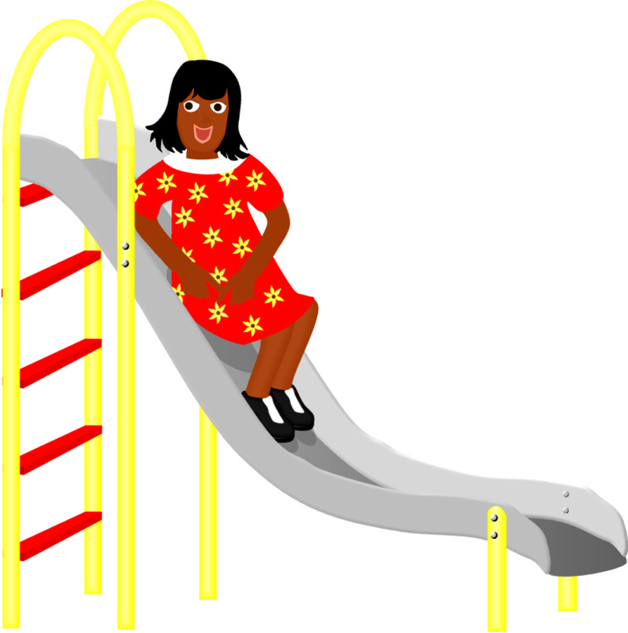 Fun, "un" Word Family, Girl On A Slide, Play, Playground - Boy On A Slide Clipart (893x900), Png Download