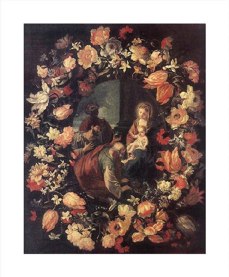 Adoracion De Los Magos En Una Guirnalda De Flores - Mario Nuzzi Clipart (600x600), Png Download