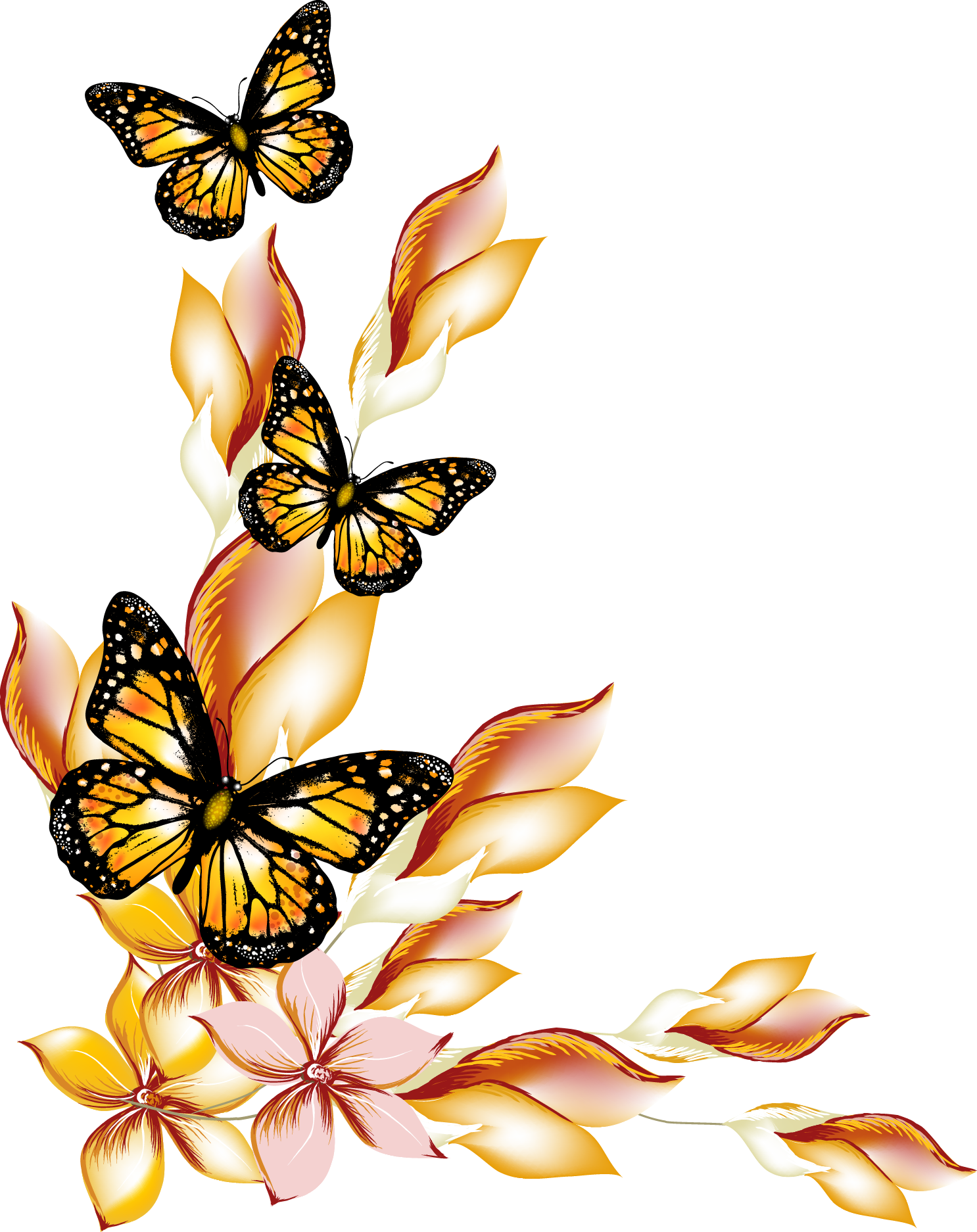Butterfly Flowers And - Flower And Butterfly Design Clipart (1486x1874), Png Download
