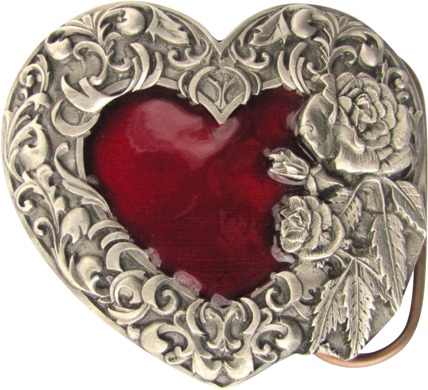 Vintage Women's Belt Buckle With Red Heart And Decorative - Heart Clipart (840x840), Png Download