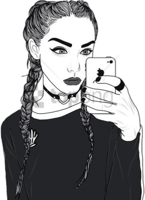 Free Png Drawing Of A Girl With French Braids Png Image - Girl Outline Png Clipart (480x663), Png Download