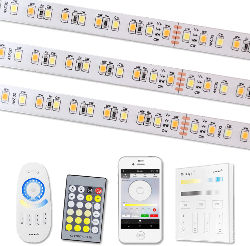 1 Meter Dual White Led Strip Complete Set - Dual White Led Strip Clipart (990x990), Png Download