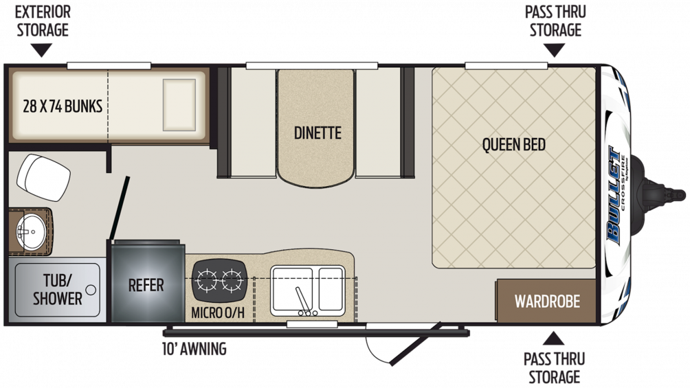 2019 Bullet Crossfire 1700bh Floor Plan Img - 2019 Keystone Bullet Crossfire 1900rd Clipart (1004x565), Png Download