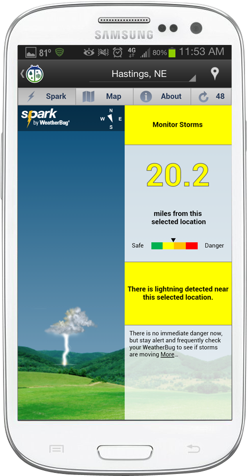 Spark By Weatherbug - Lightning Strike App Clipart (572x960), Png Download