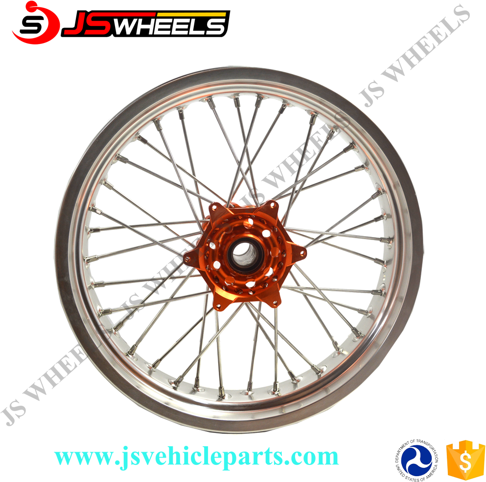 Js Racing Part Motorcycle Wheels Silver Rims Orange - 16 Inch Pit Bike Wheel Clipart (993x986), Png Download