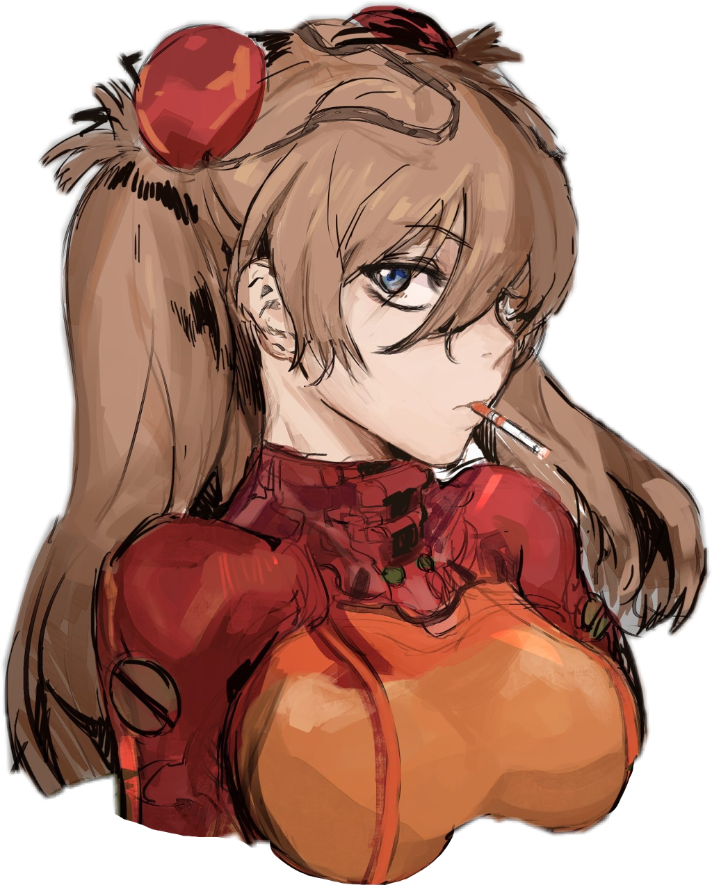 #cigarette #animegirl #evangelion #asukalangleysoryu - Cartoon Clipart (1024x1272), Png Download