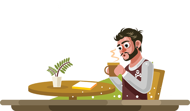 Man Drinking Coffee In A Cafe - Illustration Clipart (800x466), Png Download