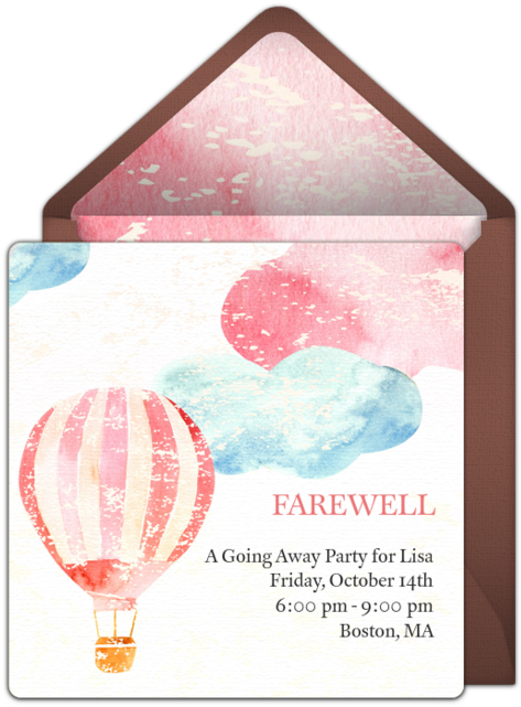 Vintage Farewell Online Invitation - Farewell Hot Air Balloon Clipart (650x650), Png Download