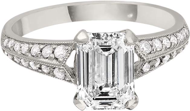 Emerald Cut Diamond Engagement Ring - Engagement Ring Clipart (1024x1024), Png Download