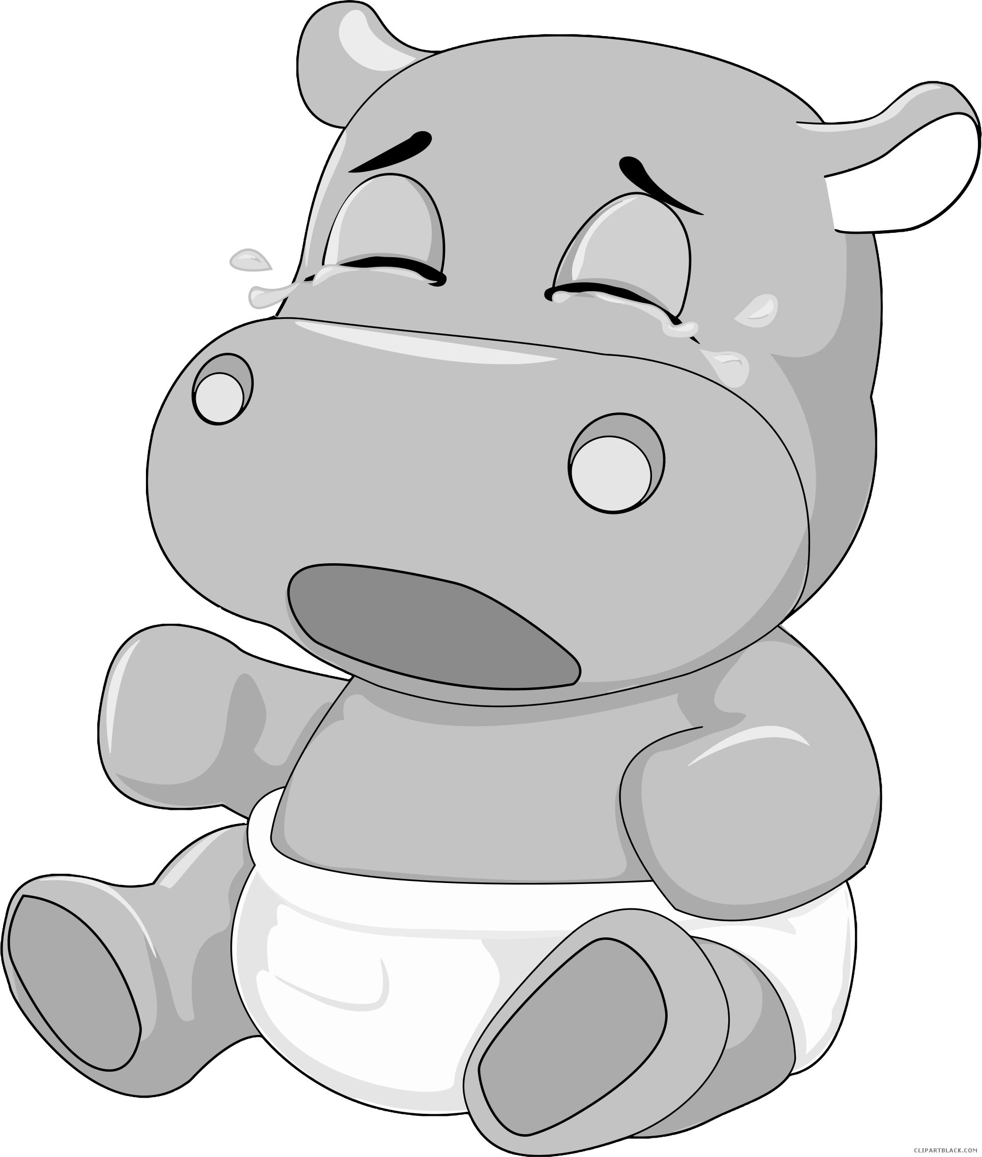 Baby Clipartblack Com Animal Free Black White - Hipopotamo Animado Bebe - Png Download (1931x2276), Png Download