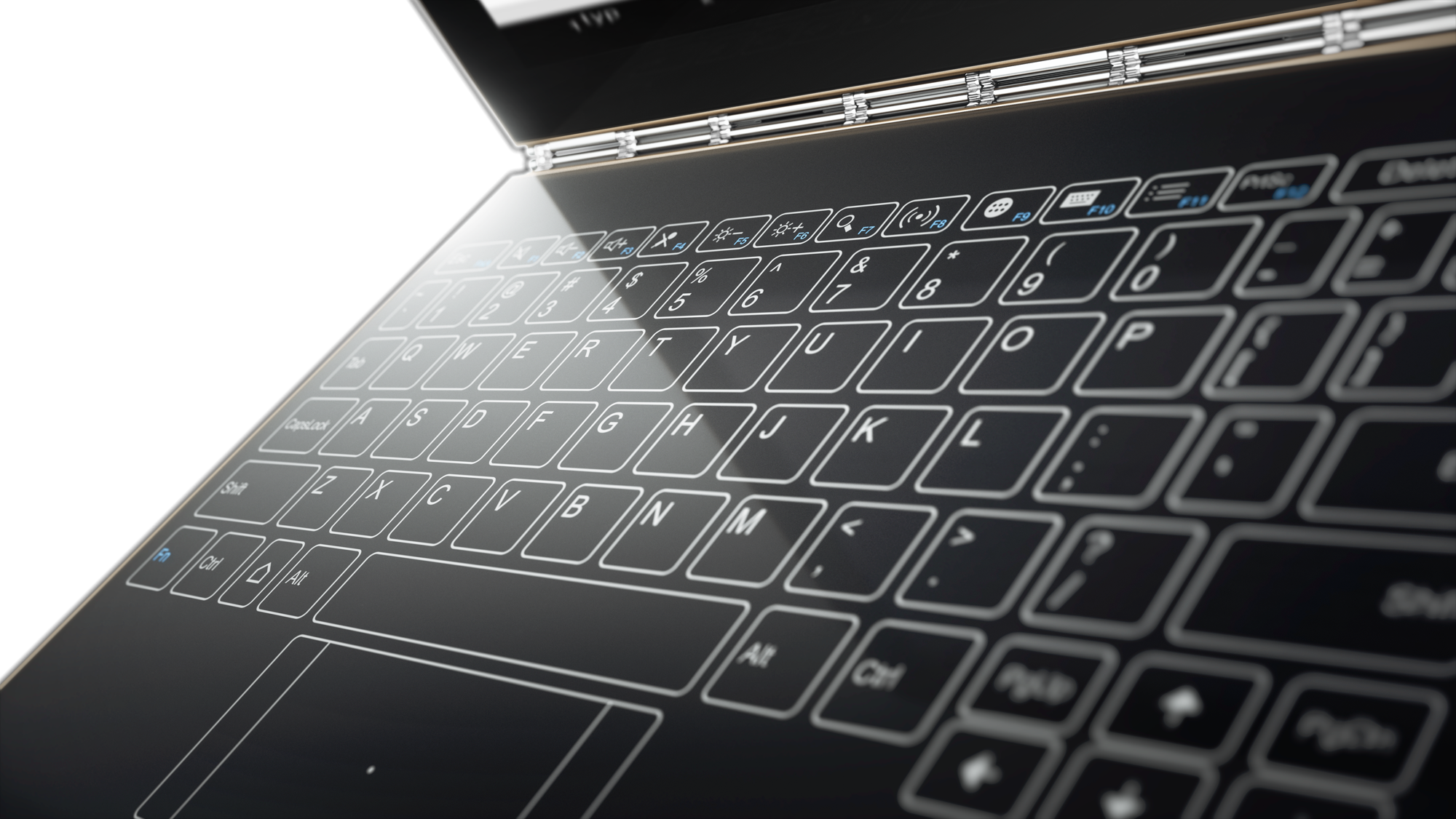 03 Yoga Book Close-up Kb - Lenovo Yoga Touch Keyboard Clipart (2000x1126), Png Download