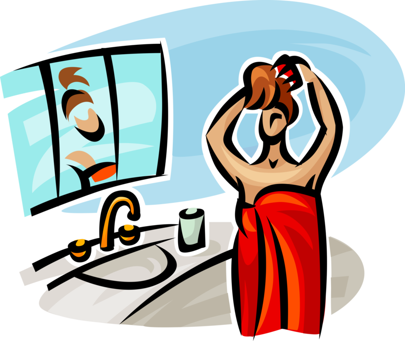 Vector Illustration Of Woman Just Out Of The Shower - Clip Art Get Ready - Png Download (832x700), Png Download