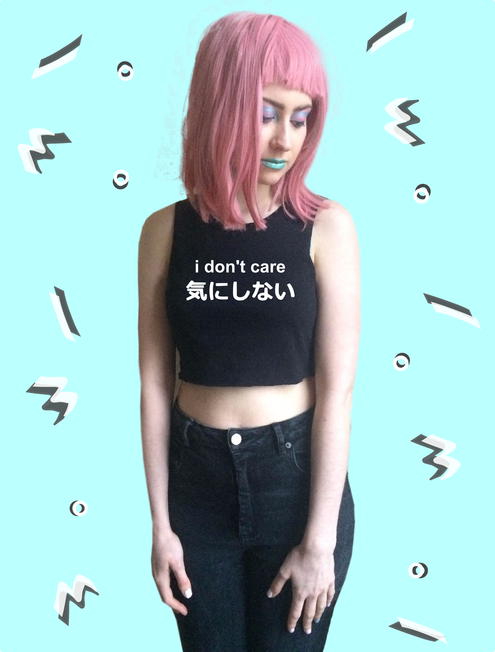 Idontcare Cropback Pinkhair Original - Girl Clipart (1616x2130), Png Download