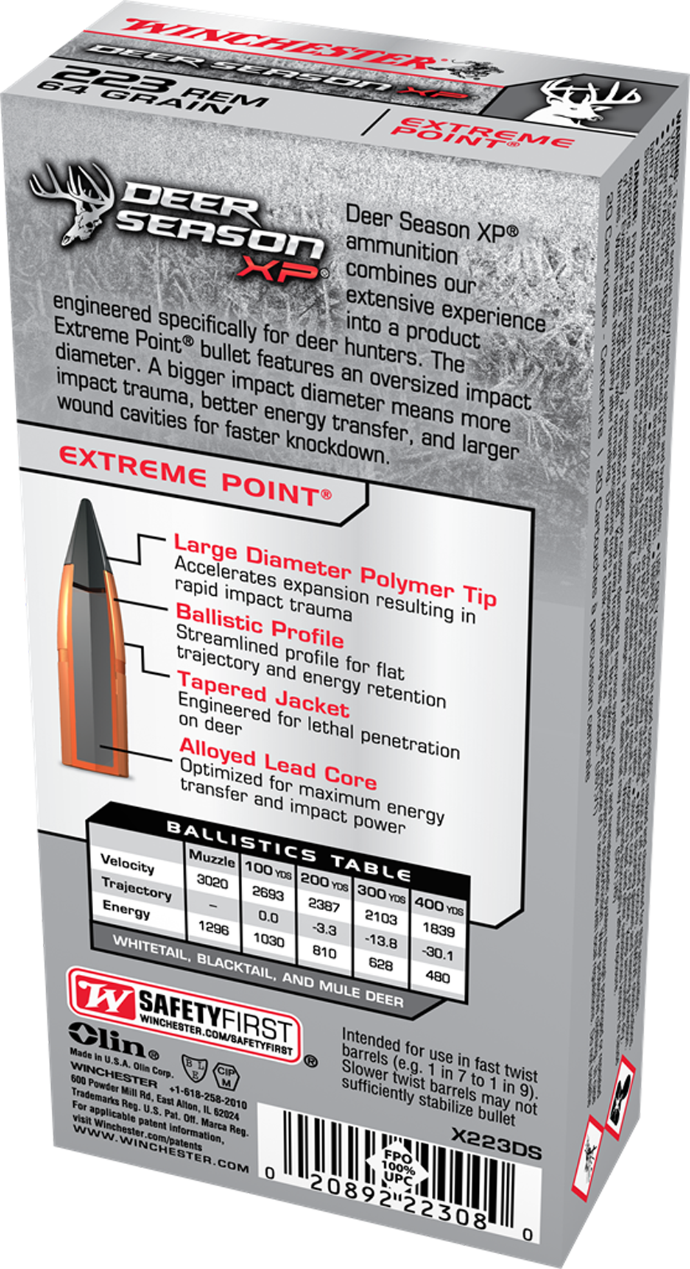 Winchester Deer Season 223rem 64gr Xp - Winchester Deer Season Xp 223 Ballistics Clipart (1000x1838), Png Download