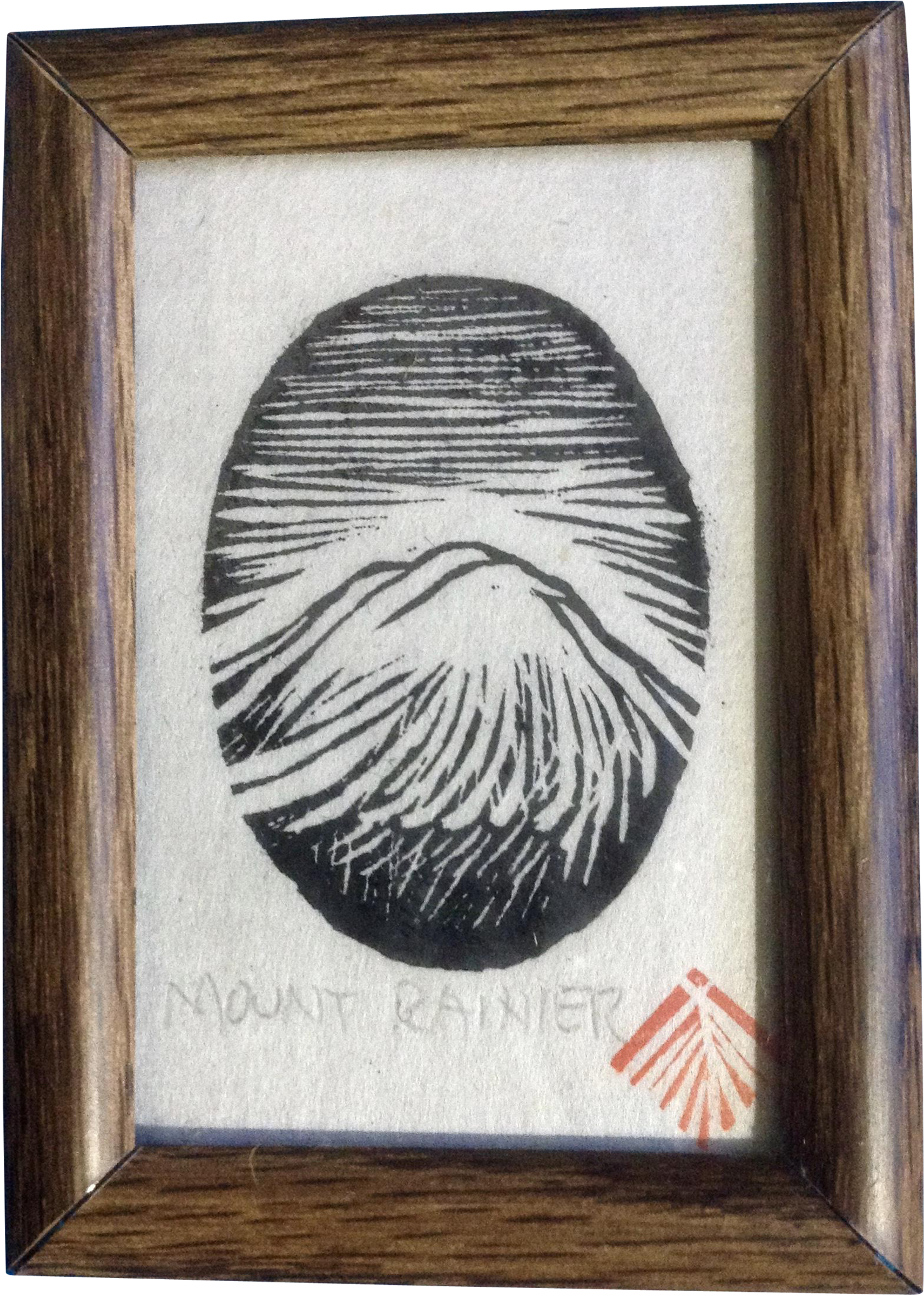 Vintage Miniature Mount Rainier Woodcut Print Stamped - Picture Frame Clipart (2048x2048), Png Download