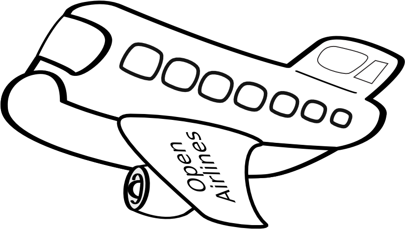 Aereo Passeggeri Funny Airplane Black White Line Art - Transparent Background Airplane Png Cartoon Clipart (999x727), Png Download